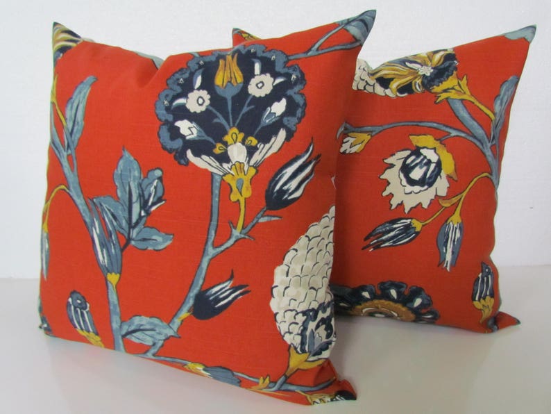 ORANGE PILLOWS Orange Throw Pillows Blue Pillows Navy Blue Etsy