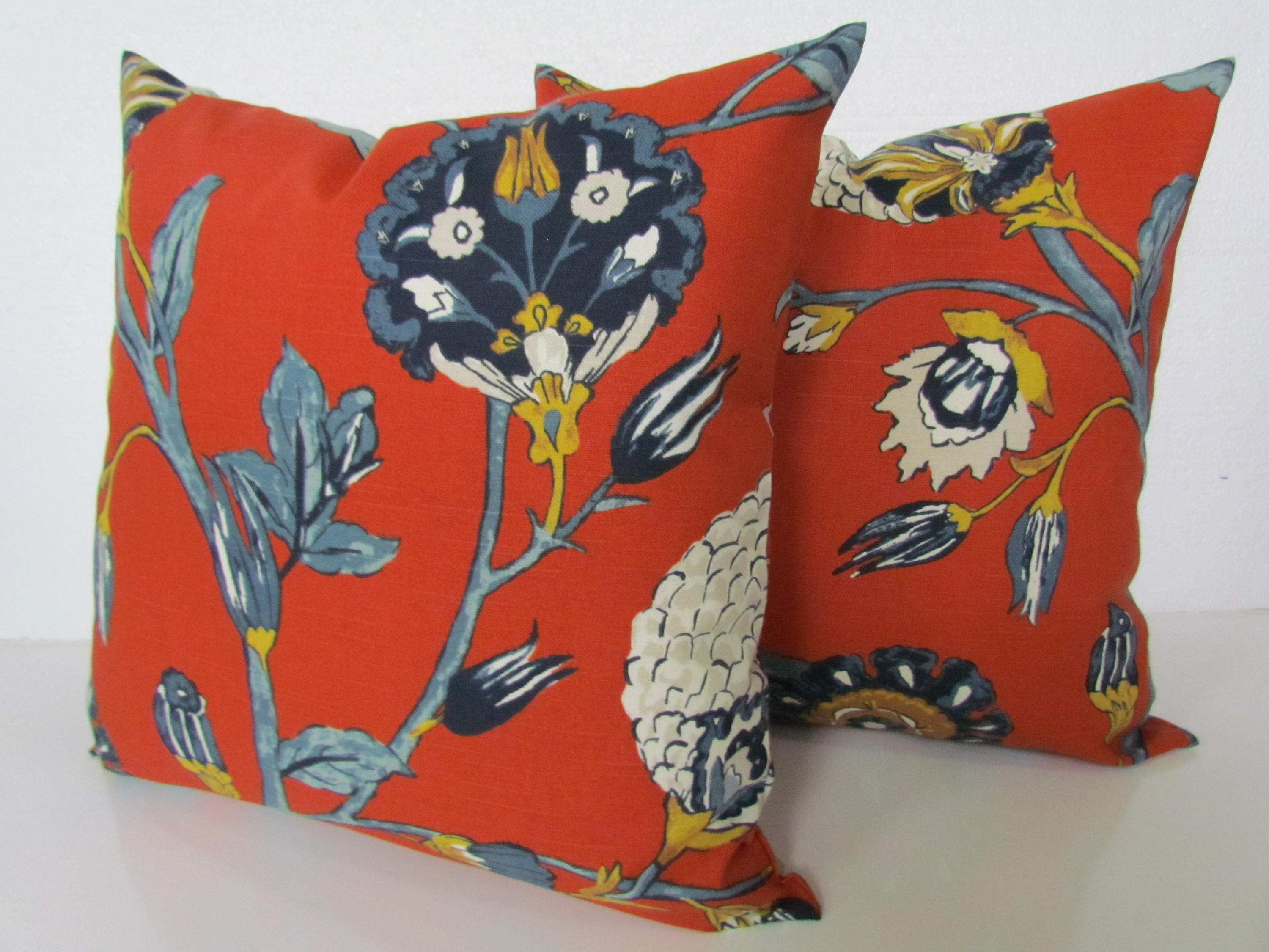 ORANGE PILLOWS Orange Throw Pillows Blue Pillows Navy Blue Etsy