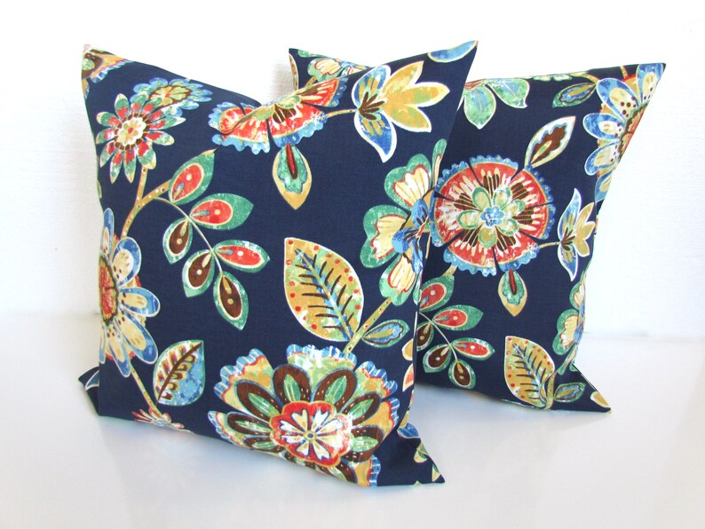 NAVY BLUE OUTDOOR Pillows Blue Pillows Orange Pillow Covers Etsy
