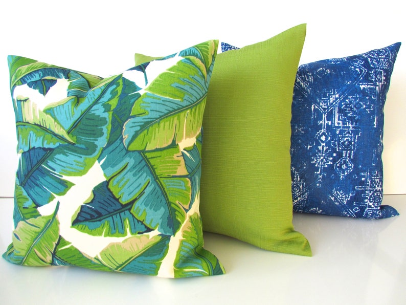 Green Outdoor Pillows Lime Green Pillow Blue Outdoor Throw Etsy