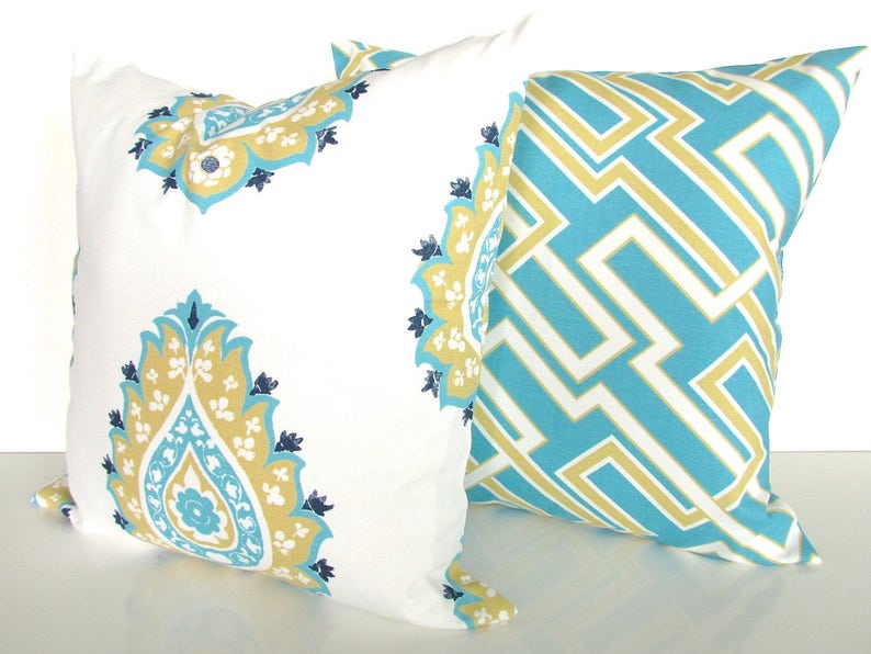 TURQUOISE PILLOWS Aqua Blue Throw Pillows Turquoise Pillow Etsy