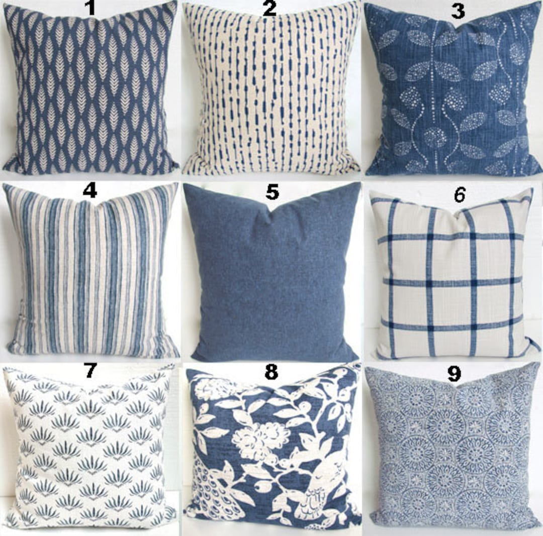 Blue PILLOWS Denim Blue Throw Pillows Denim Pillow Covers Farmhouse Pillows Denim Blue Pillow