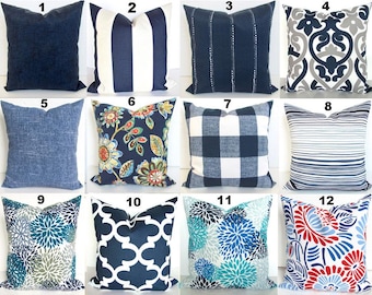 BLUE OUTDOOR PILLOW Navy Blue Throw Pillow Covers Blue Throw Pillows Turquoise Green Aqua Green Gray Outdoor pillow covers 16 18 20x20 Grey