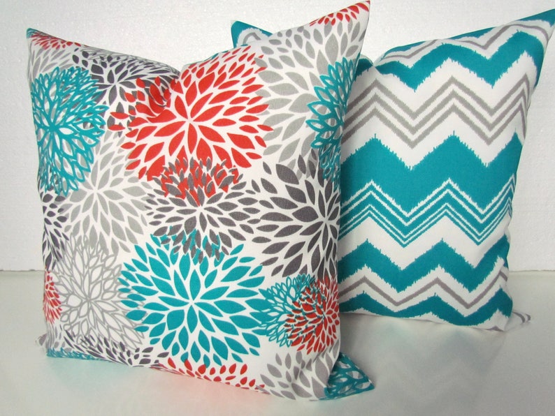 TEAL PILLOWS Orange Outdoor Pillows Teal Pillow Orange Pillow - Etsy