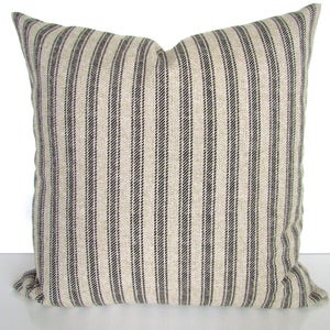 BLACK TICKING STRIPE Pillow Black Throw Pillow Covers Black and Tan Ticking Stripe pillow Covers Striped 16 18 20x20 All Sizes Taupe Pillows