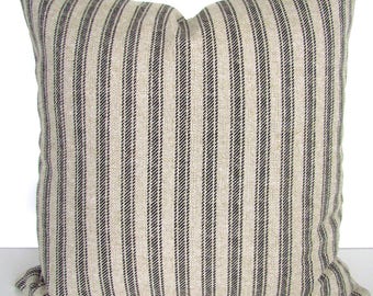 BLACK TICKING STRIPE Pillows Black Tan Throw Pillow Covers Ticking Striped All Sizes Taupe
