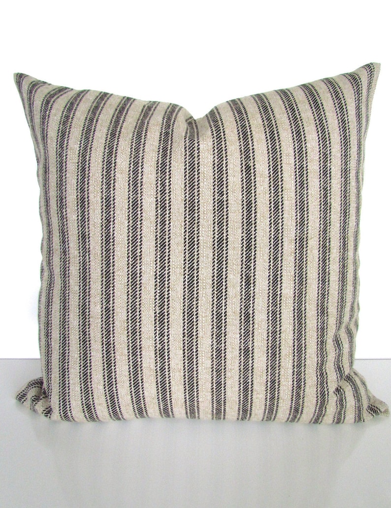 BLACK TICKING STRIPE Pillow Black Throw Pillow Covers