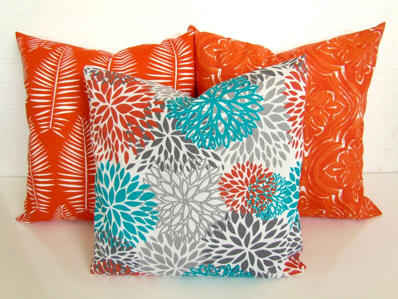 ORANGE Outdoor Pillows TEAL Throw Pillows Turquoise Outdoor Etsy