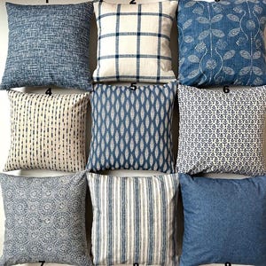 CUSCINI blu denim Copricuscini scuri Blu navy Farmhouse 16 18x18 Tutte le misure Cotone