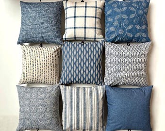 Denim Blue KISSEN Dunkelblaue Kissenbezüge Navy Farmhouse 16 18x18 Alle Größen Baumwolle