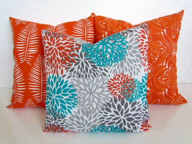 SALE TEAL PILLOWS Turquoise Outdoor Pillow Covers Teal Orange Etsy