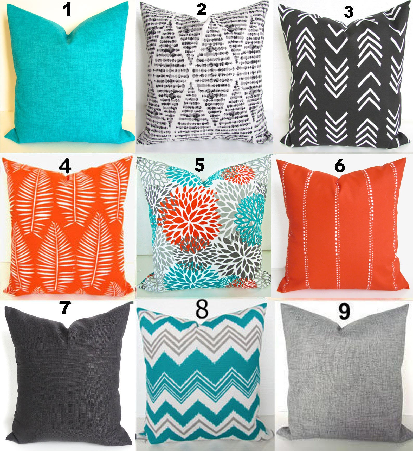 ORANGE Outdoor Pillows TEAL Throw 