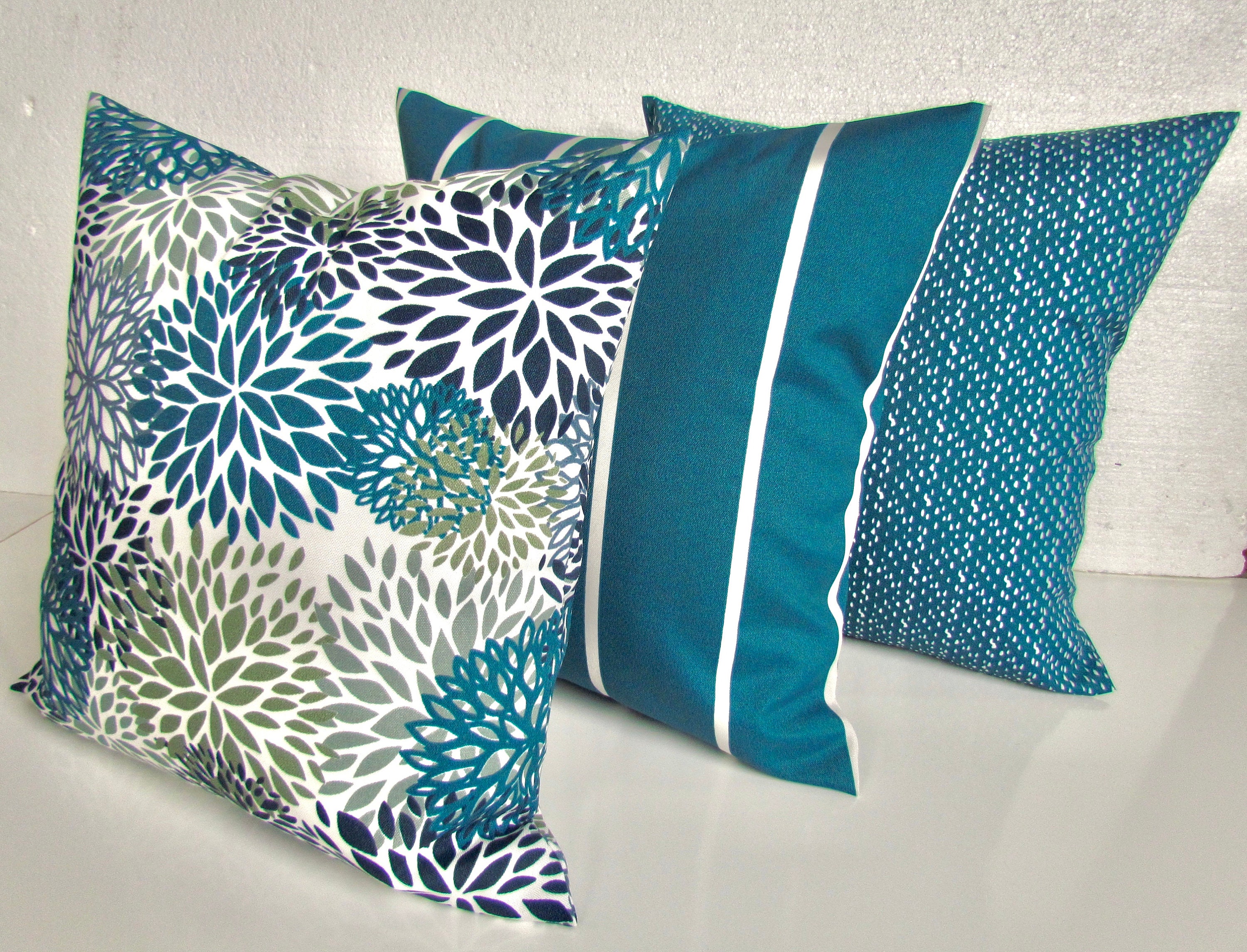 Blue Outdoor Pillows Teal Outdoor Pillow Covers Teal Outdoor Etsy