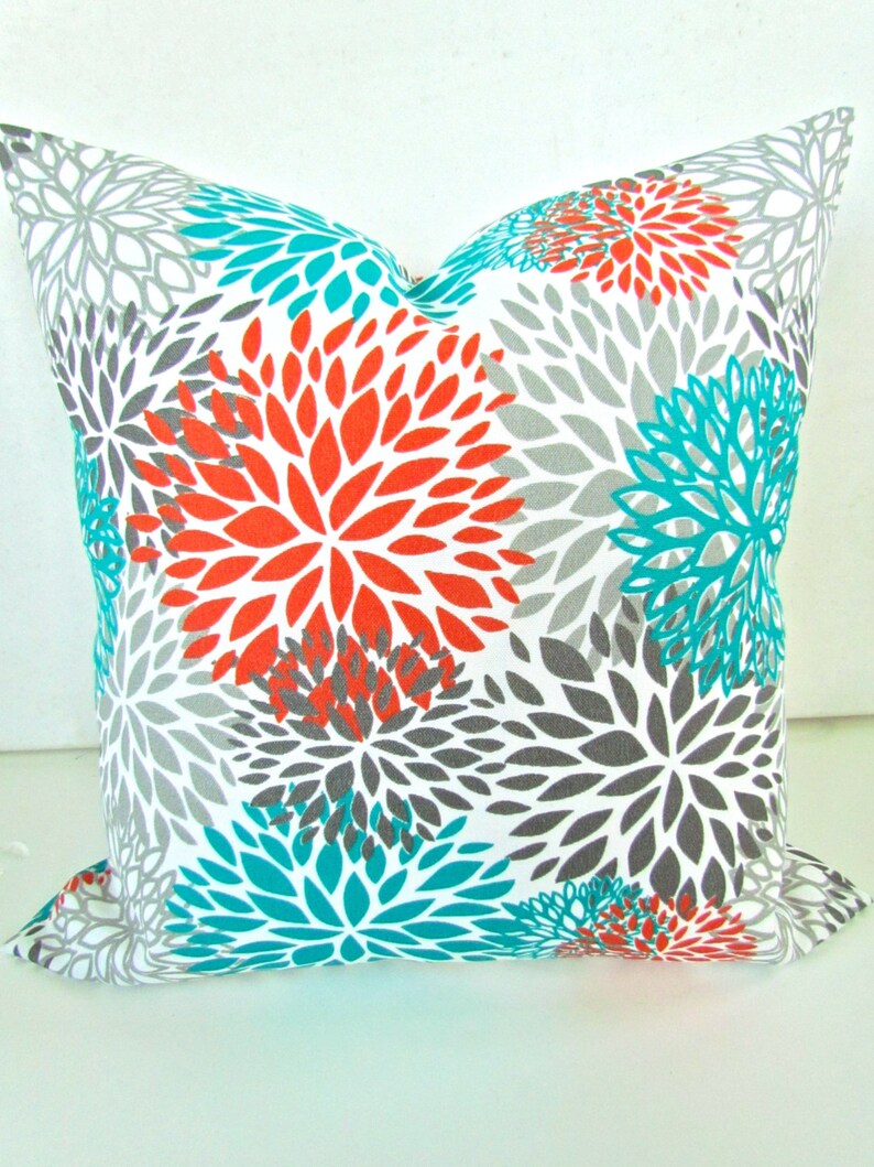 PILLOWS Orange Teal Throw Pillow Covers Outdoor Teal Turquoise Etsy