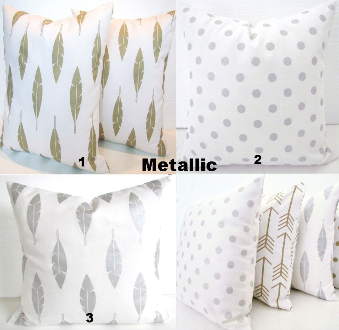 GOLD PILLOWS Gold Metallic Throw Pillows Gold Pillow Cover Silver Polka