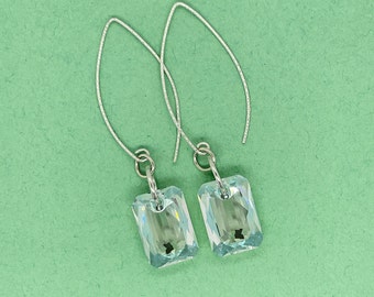 Rectangle Clear Crystal earrings on silver wire