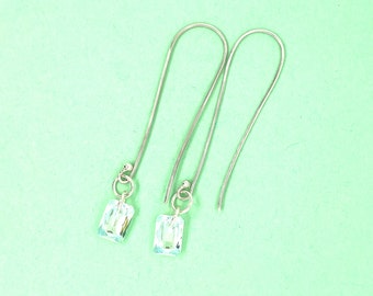 Mini Rectangle Clear Crystal earrings on silver wire