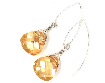Topaz Crystal Briolette earrings on silver wire
