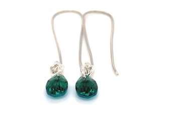Mini Teardrop Emerald Crystal earrings on silver wire