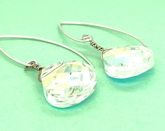 Clear Crystal Briolette Crystal earrings on silver wire