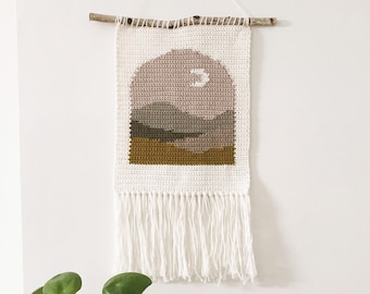 Moon Arch wall hanging crochet pattern. Crochet wall hanging. Crochet home decor. Tapestry crochet. Intarsia crochet. Modern crochet pattern