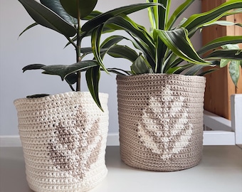 Fern Plant Pot covers crochet pattern. Crochet plant pot. Crochet home decor. Tapestry Intarsia crochet. Modern crochet pattern