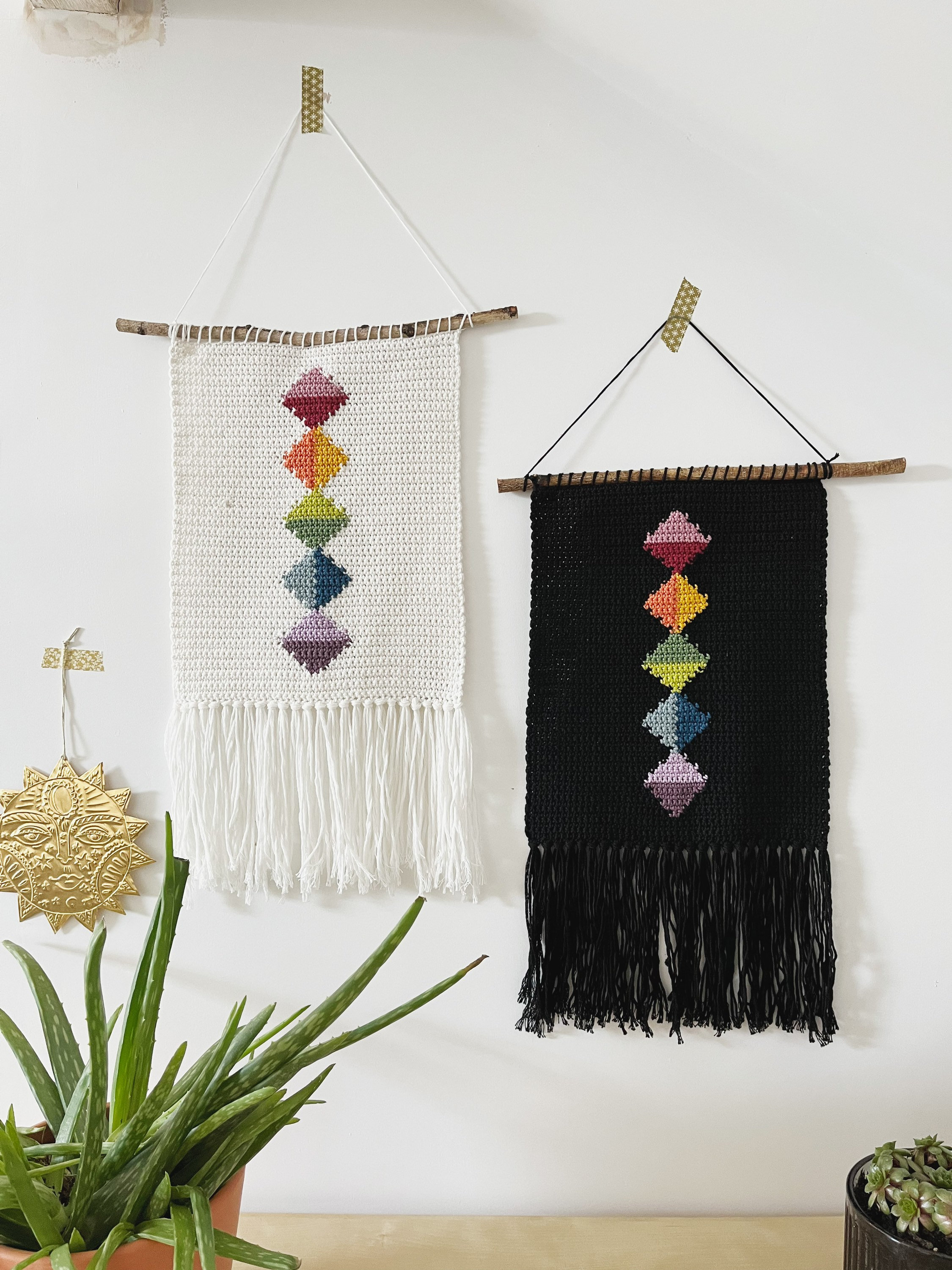20 Modern Crochet Patterns for Your Wardrobe and Home 8 Rainbow Diamond wall hanging crochet pattern. Crochet