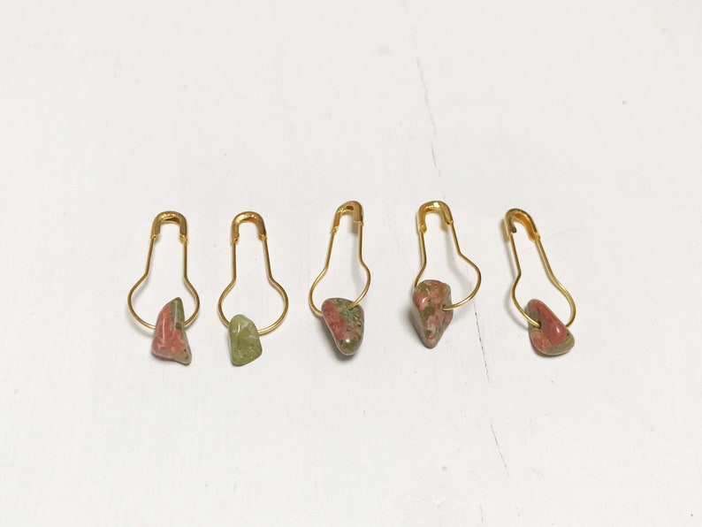 Crystal Stitch Markers for Crocheter Gift for Knitter Chunky Stitch Markers Progress Markers Crystal Unakite Stitch Markers image 3