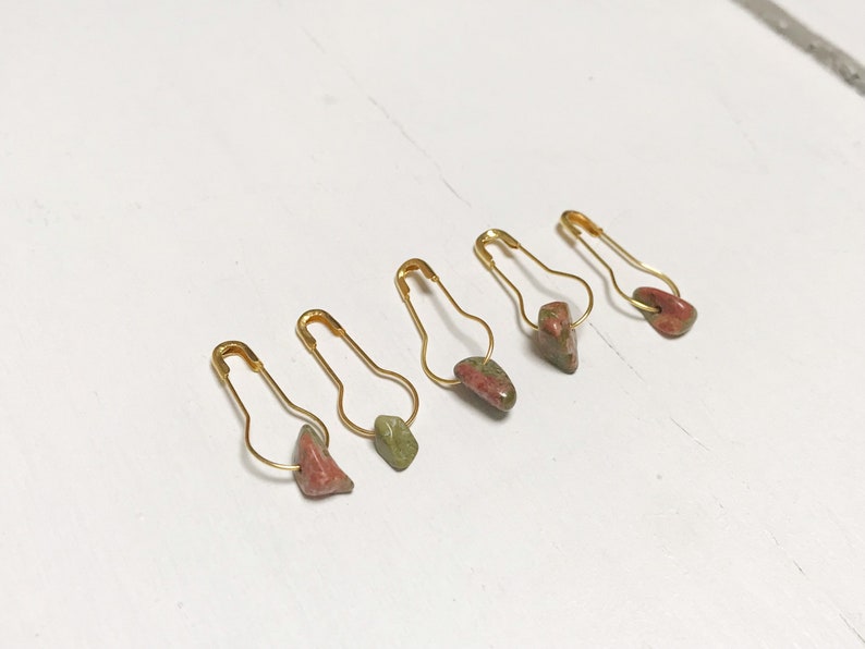 Crystal Stitch Markers for Crocheter Gift for Knitter Chunky Stitch Markers Progress Markers Crystal Unakite Stitch Markers image 6