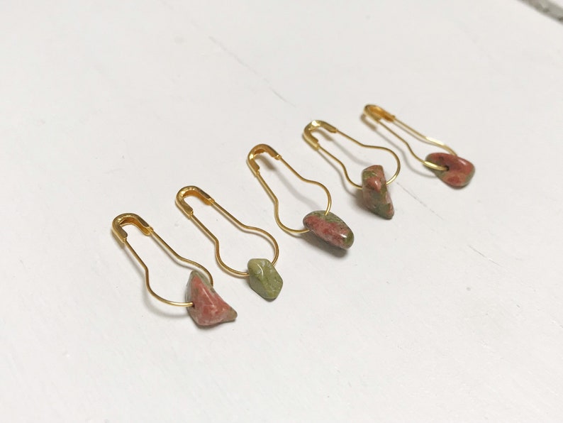 Crystal Stitch Markers for Crocheter Gift for Knitter Chunky Stitch Markers Progress Markers Crystal Unakite Stitch Markers image 2