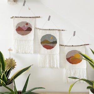 Crochet pattern bundle: tapestry crochet wall hanging collection. Three pattern bundle.