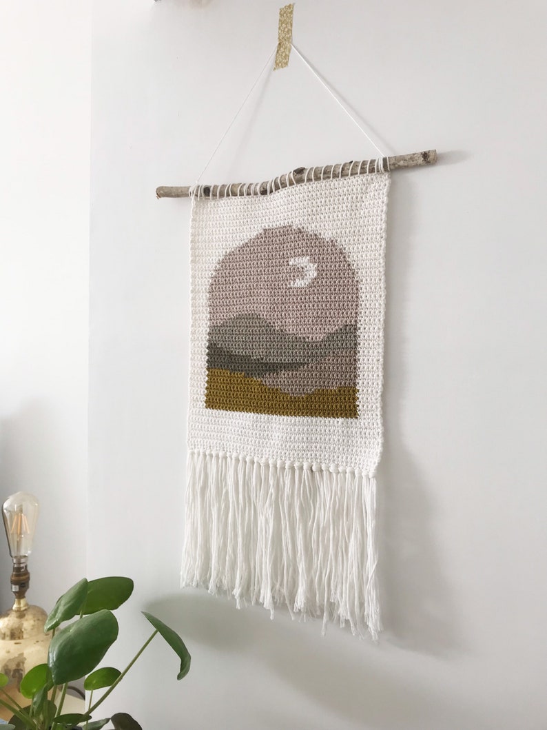 Moon Arch wall hanging crochet pattern. Crochet wall hanging. Crochet home decor. Tapestry crochet. Intarsia crochet. Modern crochet pattern zdjęcie 2