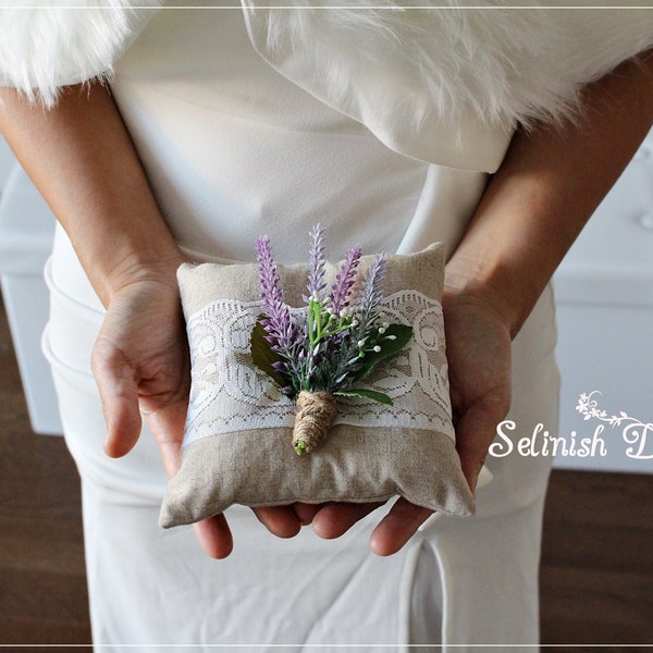 Lavender Burlap Ring Bearer Pillow, Vintage Wedding Ring Pillow, Rustic Wedding, Wedding Ring Pillow, Purple Wedding - RP154lavender