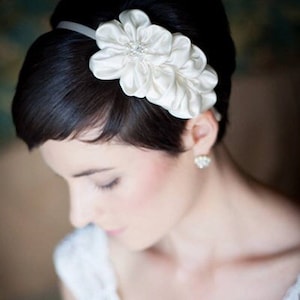 Bridal Headband, Ivory Wedding Hair Flower Headband, Bridal Accessories, Bridal Hair Piece, Bridal Flower Headband by Selinish image 1