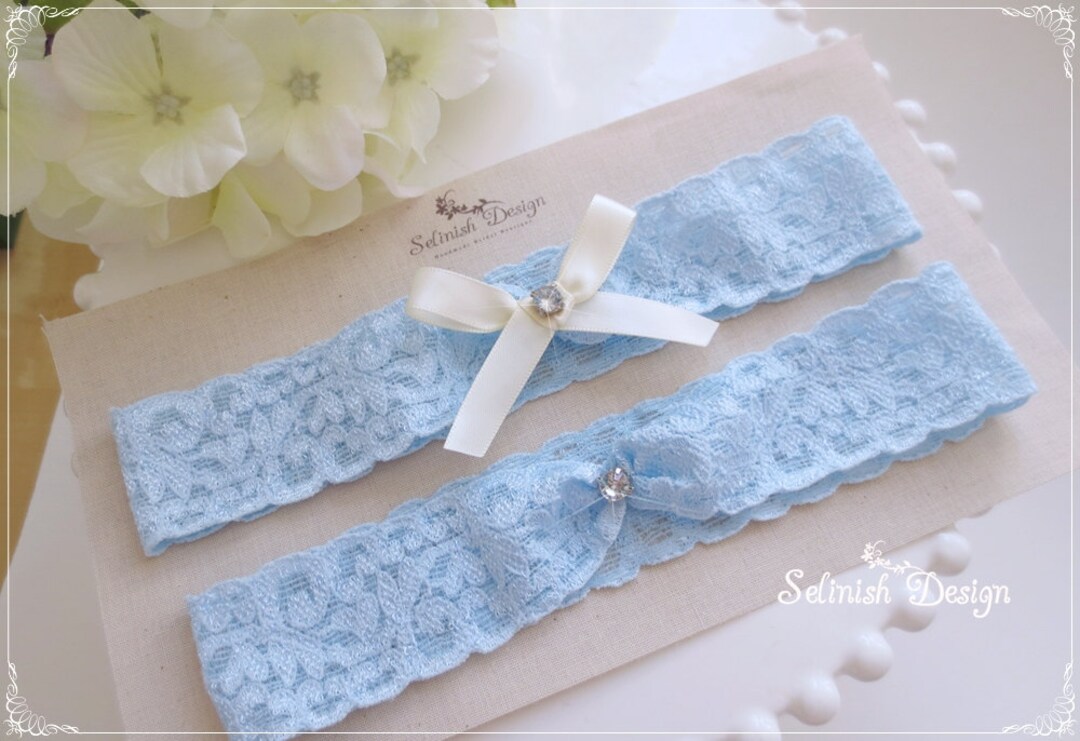 Wedding Garter With Bow, Baby Blue Garter Set, Wedding Garters