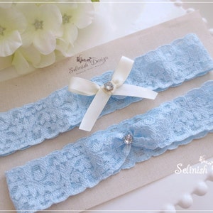 Wedding garter with bow, Baby Blue Garter Set, Wedding Garters, Something Blue, Blue Garter, Light Blue Wedding Garter Set -G156blue