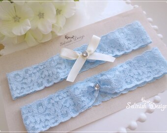 Wedding garter with bow, Baby Blue Garter Set, Wedding Garters, Something Blue, Blue Garter, Light Blue Wedding Garter Set -G156blue