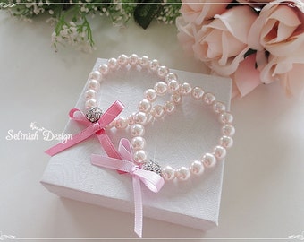 Regali per damigella d'onore, Braccialetto per damigella d'onore, Braccialetto con perle rosa, Regali per damigella d'onore bambina, Braccialetti per bambina, Braccialetti con fiocco di strass