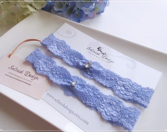 Liga de novia de encaje azul: Ligas de novia con diamantes de imitación