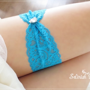 Aqua Blue Garter, Something Blue, Wedding Garter, Bridal Lace Garter- Rhinestone Garter, Aqua pool Blue Lace Garter