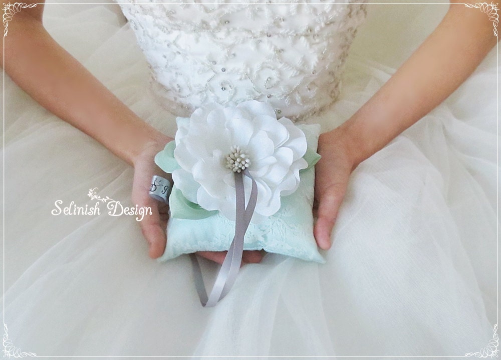 Mint Green Ring Bearer Pillow Personalized Flower Mint Etsy