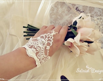 Spitzen Braut Armstulpen: Elfenbein Hochzeit Manschetten mit Strass