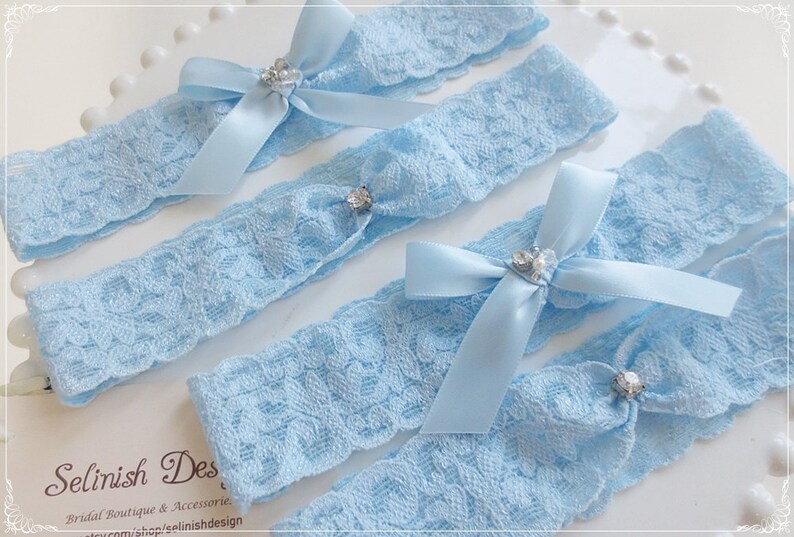 Blue Garter Set Wedding Garters Something Blue Baby Blue Etsy