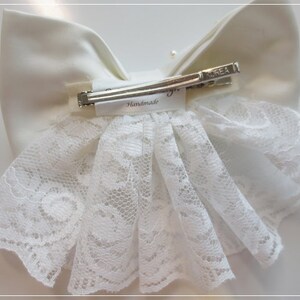 Pearl Lace Wedding Hair Bow: Silk Satin Flower Girl Bow image 4