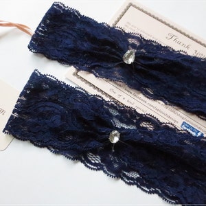 Blue Lace Garter, Something Blue, Wedding Garter, Bridal Accessories, Royal Blue Garter, Simple garter, Navy Garter, Rhinestone Garter image 5