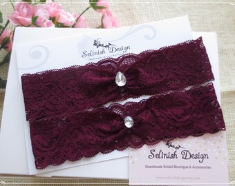 Plum Bridal Garter- Purple Wedding Garter,Rhinestone Garter, Lace Garter, Purple Wedding, Purple Garter-G185plumset