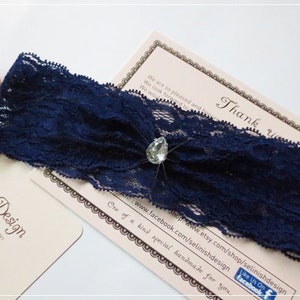 Blue Lace Garter, Something Blue, Wedding Garter, Bridal Accessories, Royal Blue Garter, Simple garter, Navy Garter, Rhinestone Garter image 3