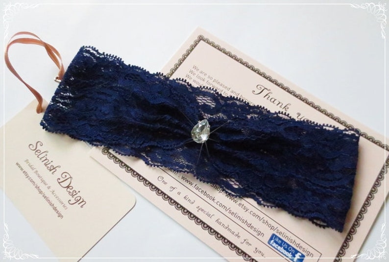 Blue Lace Garter, Something Blue, Wedding Garter, Bridal Accessories, Royal Blue Garter, Simple garter, Navy Garter, Rhinestone Garter image 3