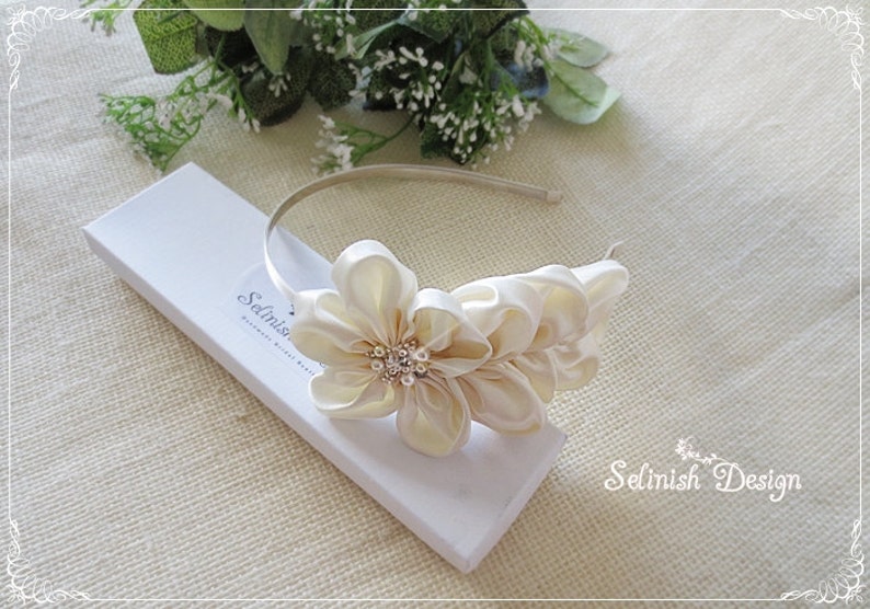 Bridal Headband, Ivory Wedding Hair Flower Headband, Bridal Accessories, Bridal Hair Piece, Bridal Flower Headband by Selinish image 2