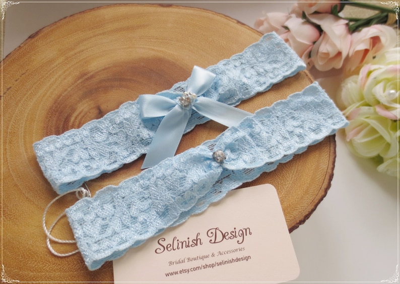 Blue Garter Set Wedding Garters Something Blue Baby Blue Etsy